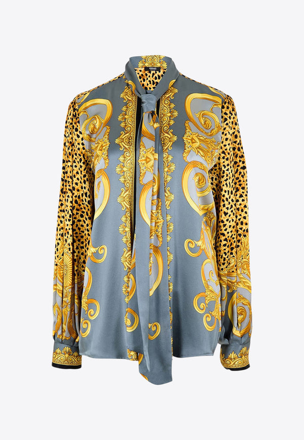 Versace Cheetah Foulard Print Silk Shirt Multicolor 10216371A162625E700_Light Grey+Elephant Grey_30005385