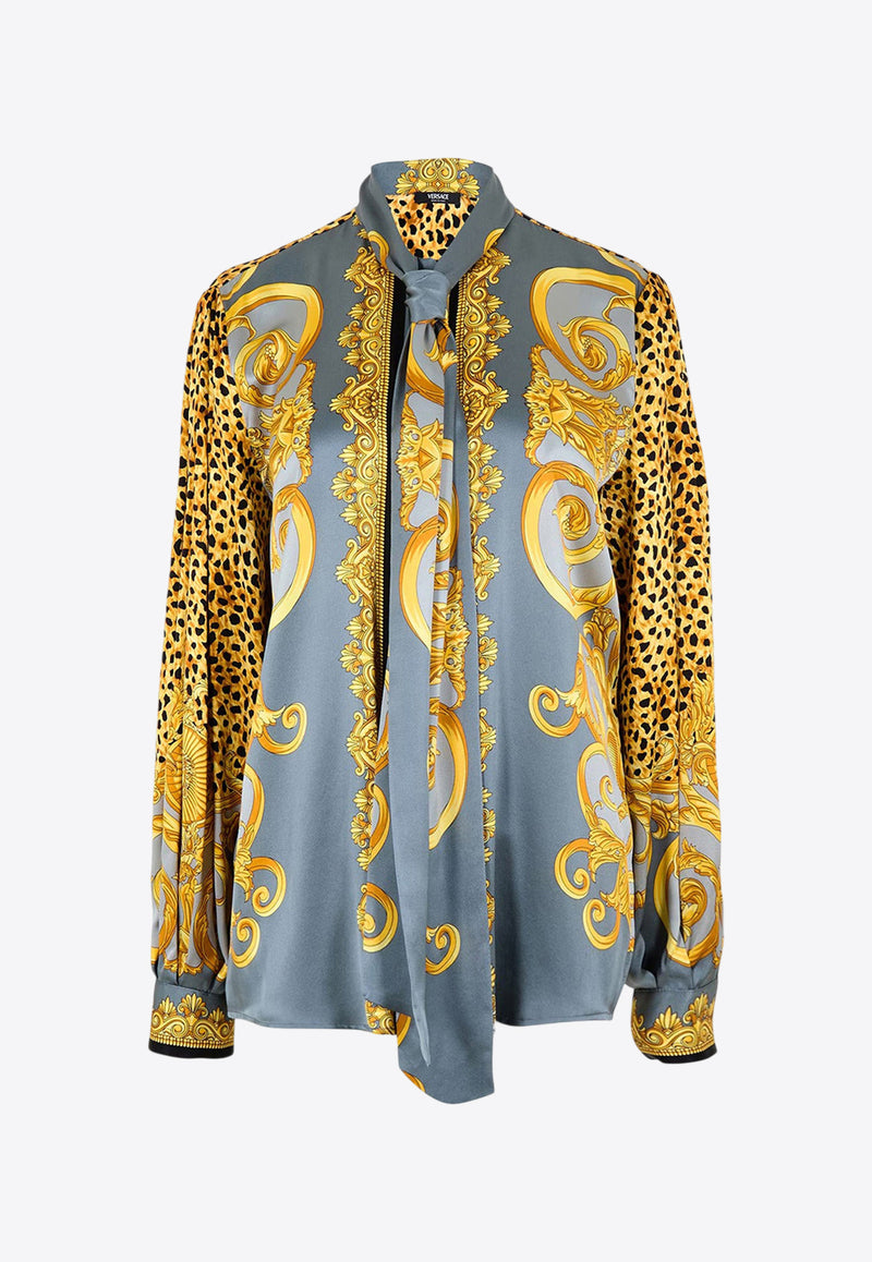 Versace Cheetah Foulard Print Silk Shirt Multicolor 10216371A162625E700_Light Grey+Elephant Grey_30005385