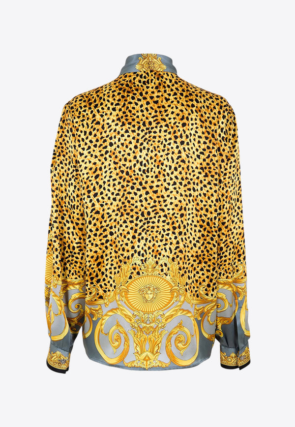 Versace Cheetah Foulard Print Silk Shirt Multicolor 10216371A162625E700_Light Grey+Elephant Grey_30005385