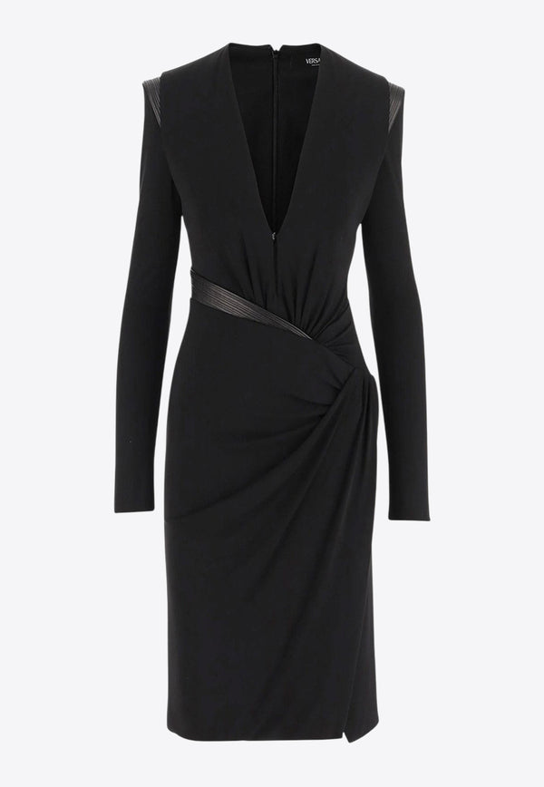 Versace V-neck Crepe Mini Dress Black 10216231A144751B000_Black_30004991