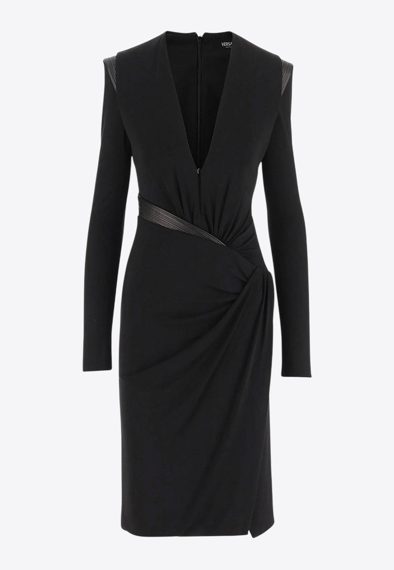 Versace V-neck Crepe Mini Dress Black 10216231A144751B000_Black_30004991