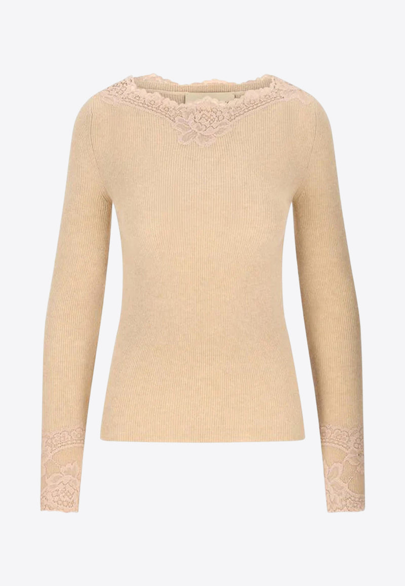 Valentino Cashmere Sweater with Lace Inserts Pink 7B0KC68M9QTDPT_ALABASTER/ROSE DUST_30005063