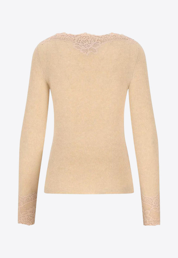 Valentino Cashmere Sweater with Lace Inserts Pink 7B0KC68M9QTDPT_ALABASTER/ROSE DUST_30005063