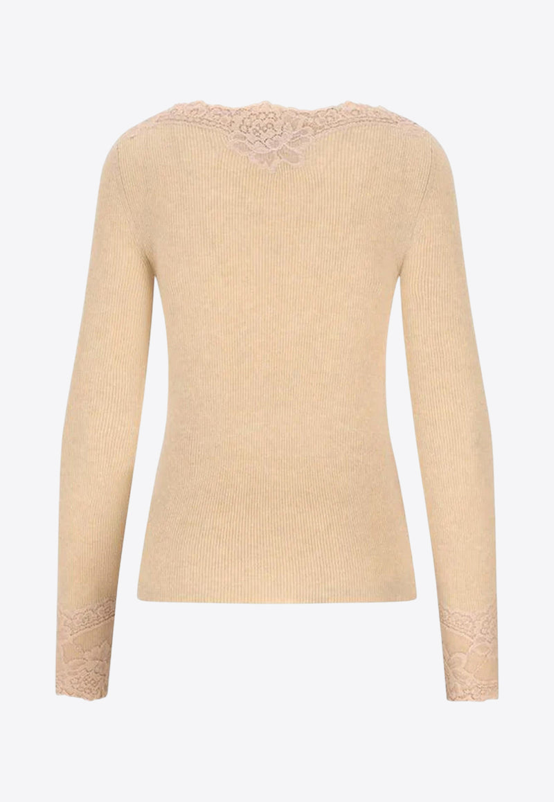 Valentino Cashmere Sweater with Lace Inserts Pink 7B0KC68M9QTDPT_ALABASTER/ROSE DUST_30005063