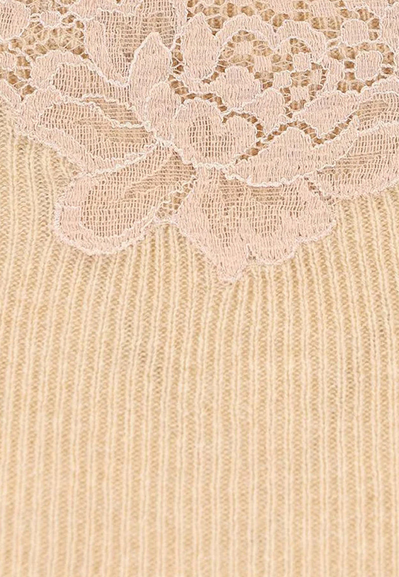 Valentino Cashmere Sweater with Lace Inserts Pink 7B0KC68M9QTDPT_ALABASTER/ROSE DUST_30005063