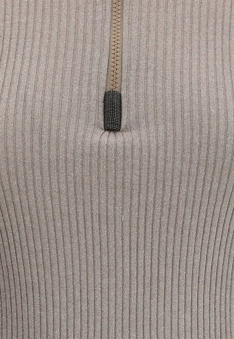 Brunello Cucinelli Half-Zip Ribbed Knit Sweater Taupe M41844604C9729_SMOKEY TAUPE_34275701