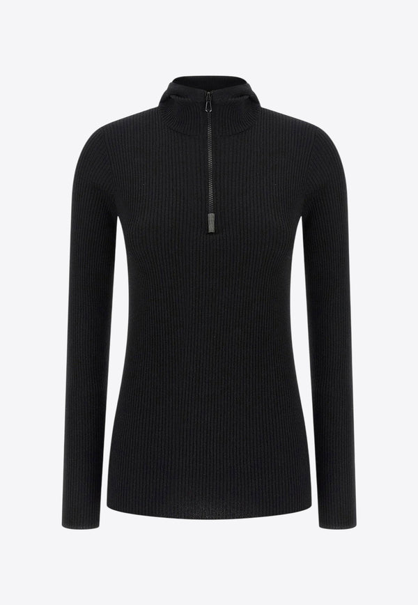 Brunello Cucinelli Half-Zip Ribbed Knit Sweater Black M41844609C101_Black_34275583