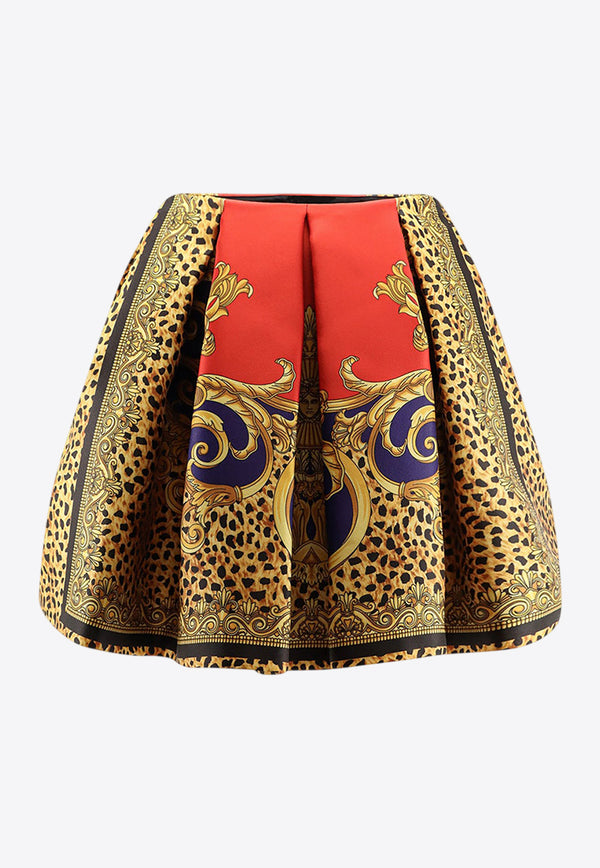Versace Cheetah Barocco Mini Silk Duchesse Skirt Multicolor 10219881A162475R730_Scarle+Ultramarine_30004994