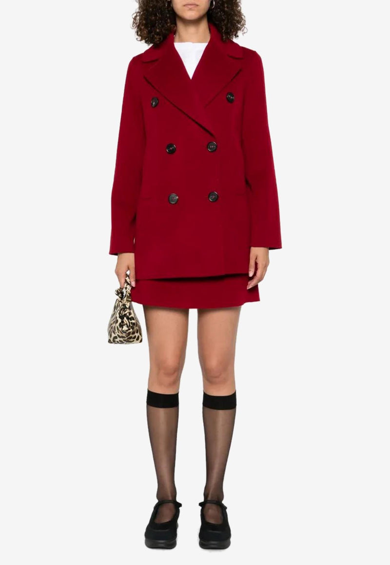 S Max Mara Caban Double-Breasted Wool Short Coat Red 2529086011600CABAN_054