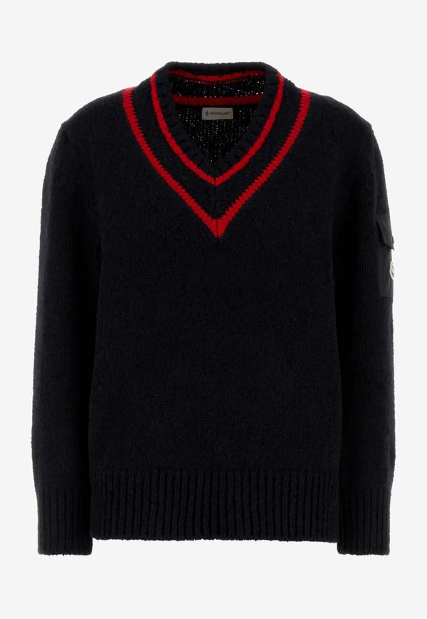 Moncler Padded V-neck Wool-Blend Sweater Navy K20939D00001M5493_778