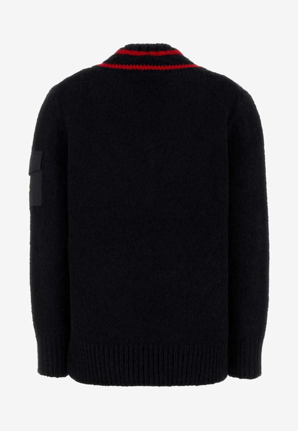 Moncler Padded V-neck Wool-Blend Sweater Navy K20939D00001M5493_778