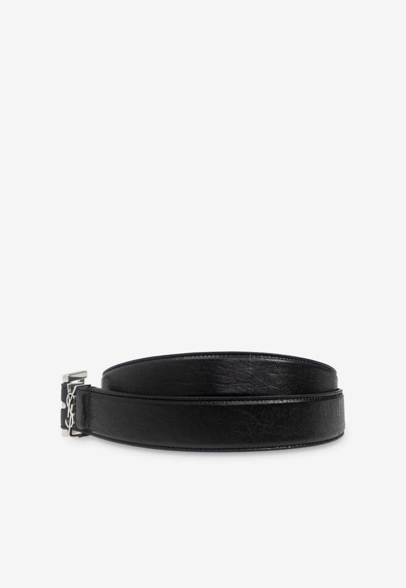 Saint Laurent Cassandre Belt in Calf Leather Black 634440AAC8A_1000