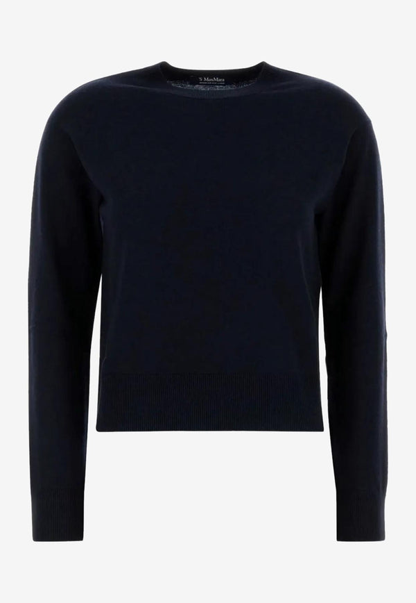 S Max Mara Knitted Cropped Sweater with Elbow Patches Navy 2529366091600ECO_006