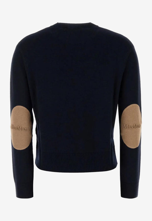 S Max Mara Knitted Cropped Sweater with Elbow Patches Navy 2529366091600ECO_006
