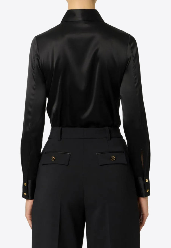 Elisabetta Franchi Satin Shirt with Bow-Tie Black CA10756E2_EF3