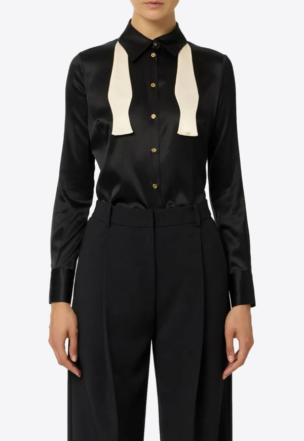 Elisabetta Franchi Satin Shirt with Bow-Tie Black CA10756E2_EF3