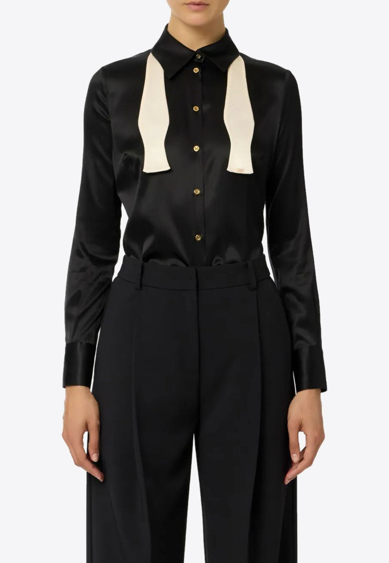 Elisabetta Franchi Satin Shirt with Bow-Tie Black CA10756E2_EF3
