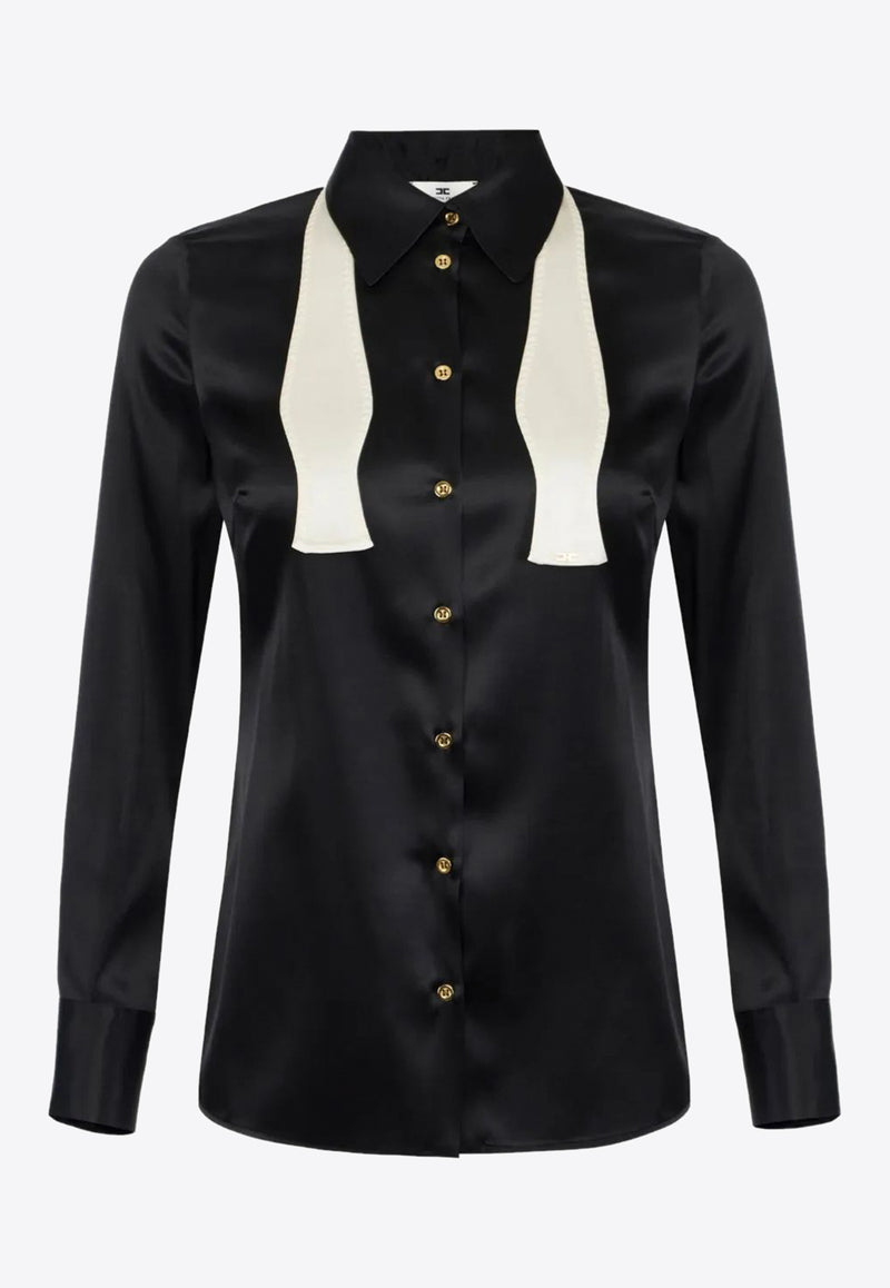 Elisabetta Franchi Satin Shirt with Bow-Tie Black CA10756E2_EF3