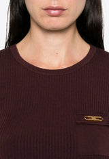 Elisabetta Franchi Logo Plaque Ribbed Top Brown MK10B56E2_EA4
