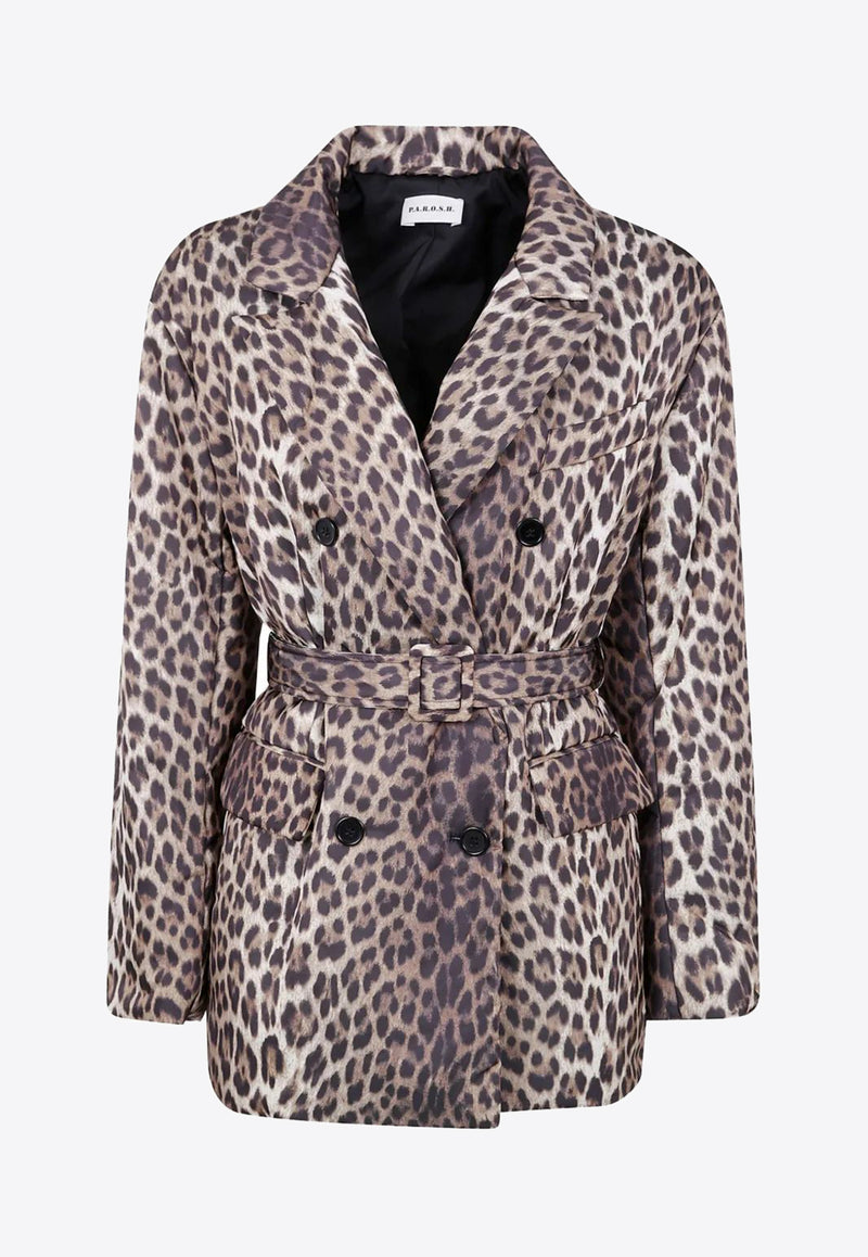 P.A.R.O.S.H Double-Breasted Leopard Print Belted Jacket Multicolor D431799PUPIL_808