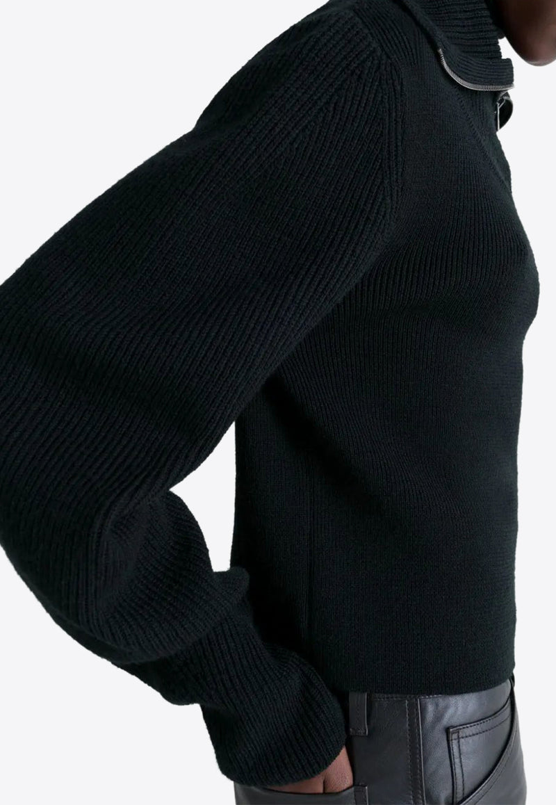 Lemaire Half-Zip Wool Sweater Black TO1422LK1043_BK999