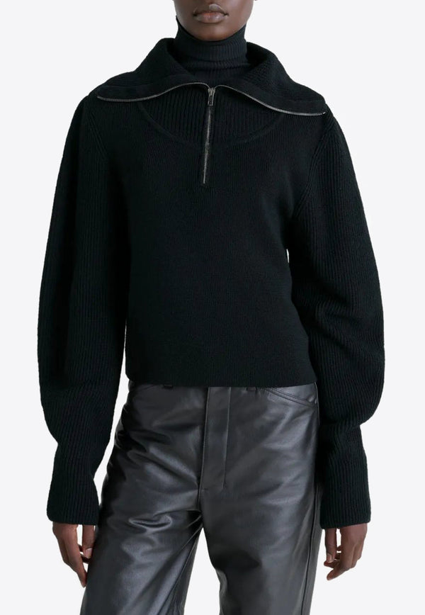 Lemaire Half-Zip Wool Sweater Black TO1422LK1043_BK999