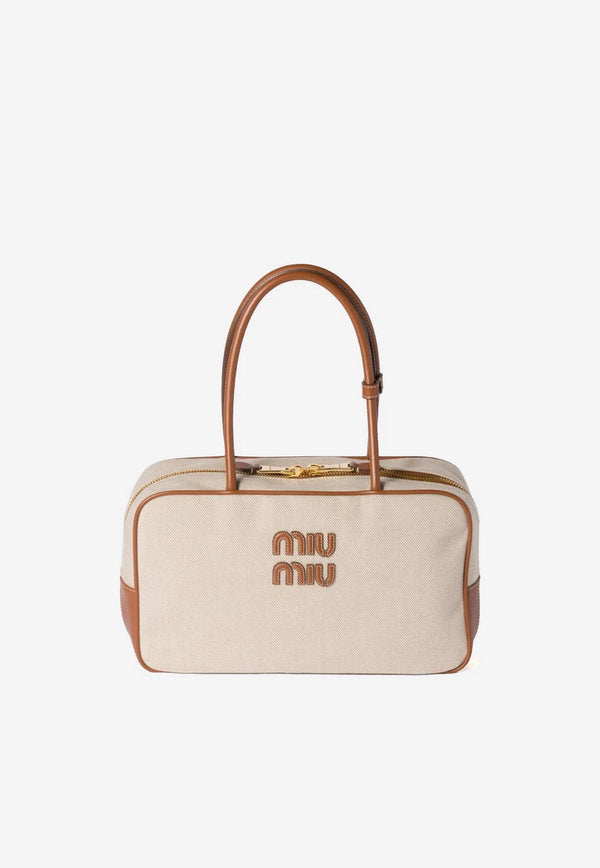 Miu Miu Large Beau Canvas Shoulder Bag Beige 5BB163VOOOACRN_F062F