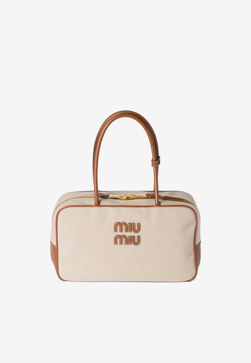 Miu Miu Large Beau Canvas Shoulder Bag Beige 5BB163VOOOACRN_F062F