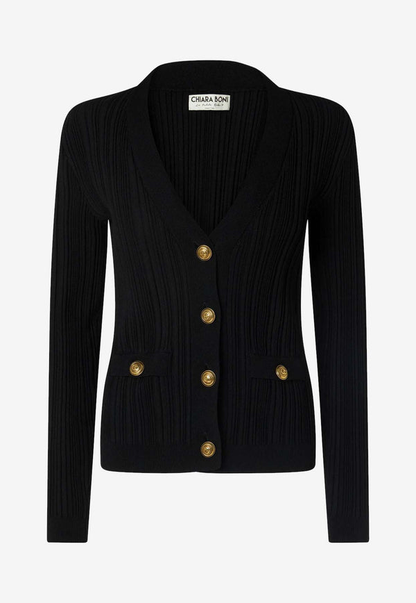 CHIARA BONI La Petite Robe New Pepper V-neck Cardigan Black CRNEKYKYC1854_Black_35065755