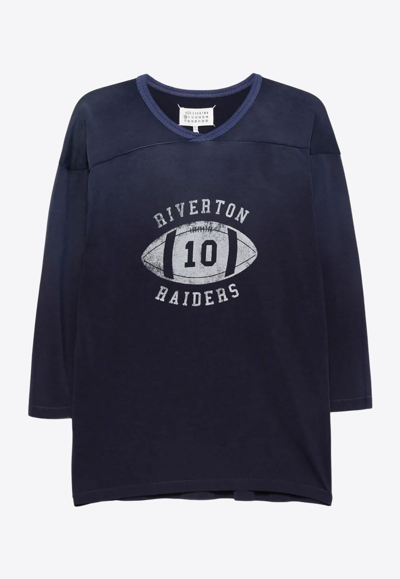 Maison Margiela Football Print Long-Sleeved T-shirt Blue S50GC0719M20129_478