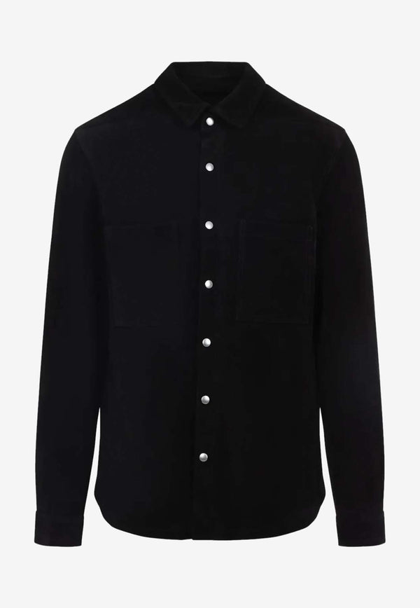 Rick Owens Long-Sleeved Suede Overshirt Black RU02E1744LCS_09