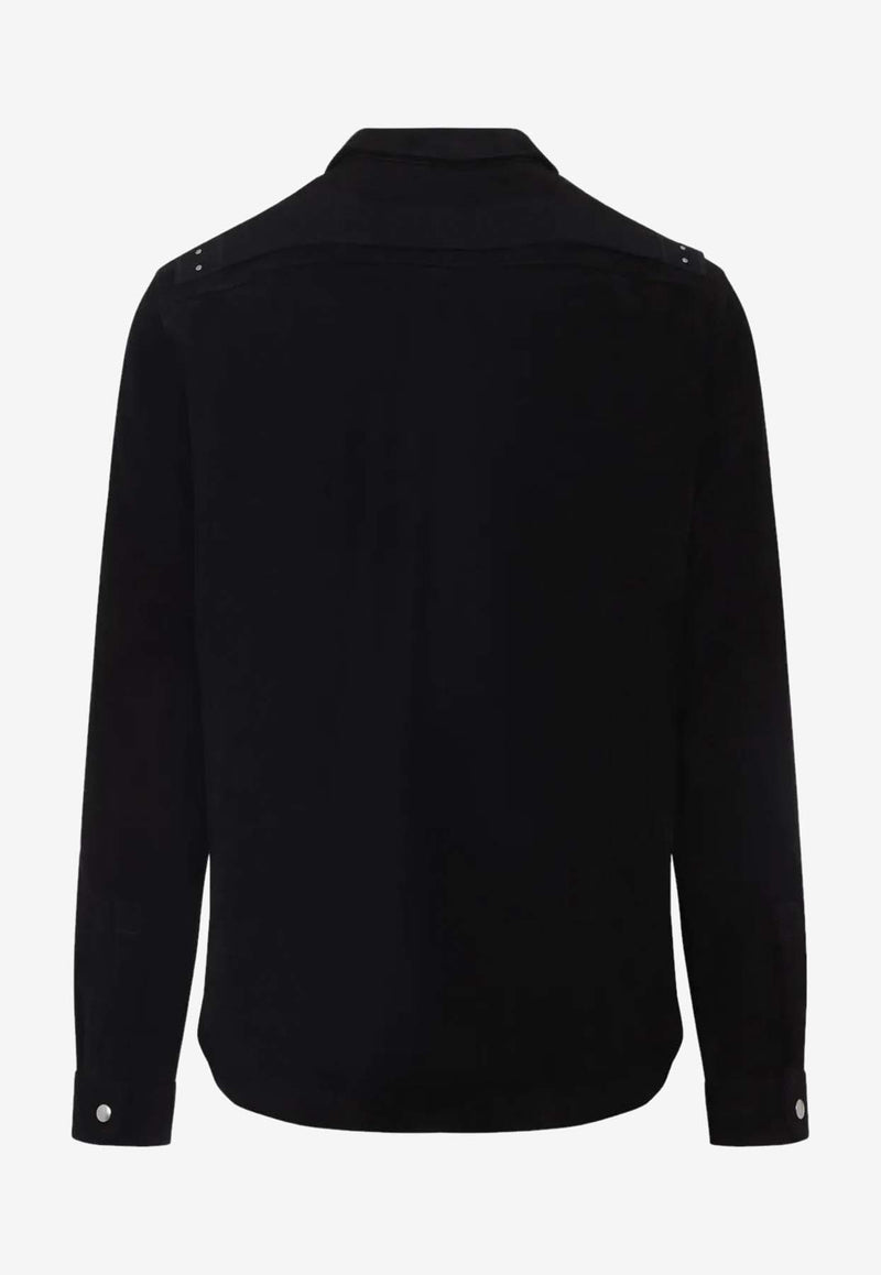 Rick Owens Long-Sleeved Suede Overshirt Black RU02E1744LCS_09