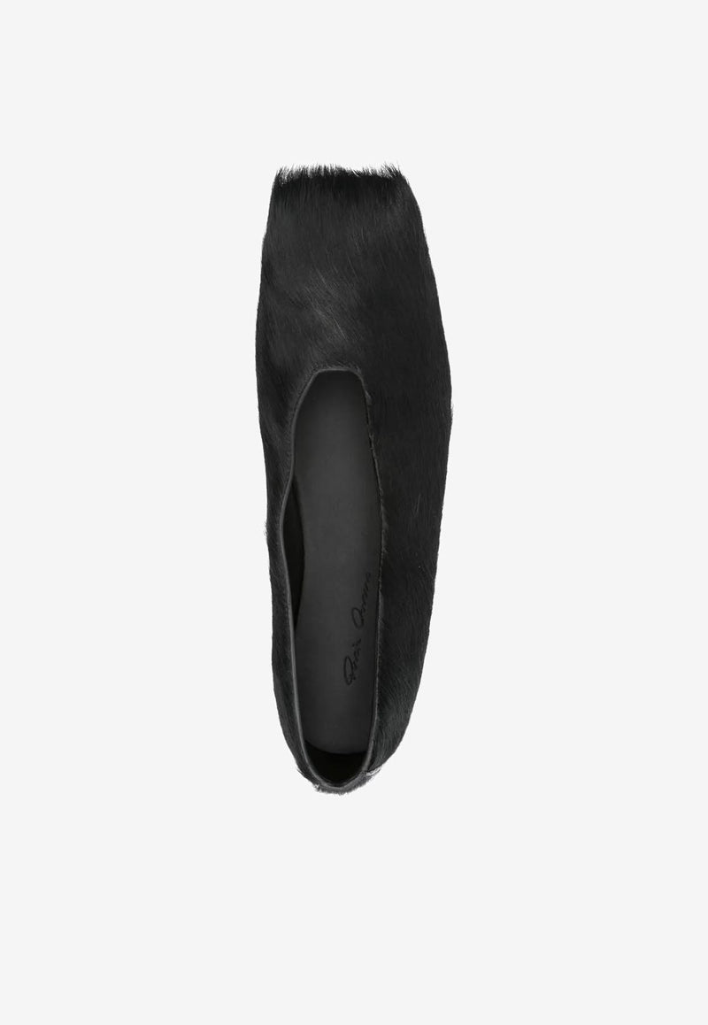 Rick Owens Calf Hair Square-Toe Flats Black RP02E4860LHL_09