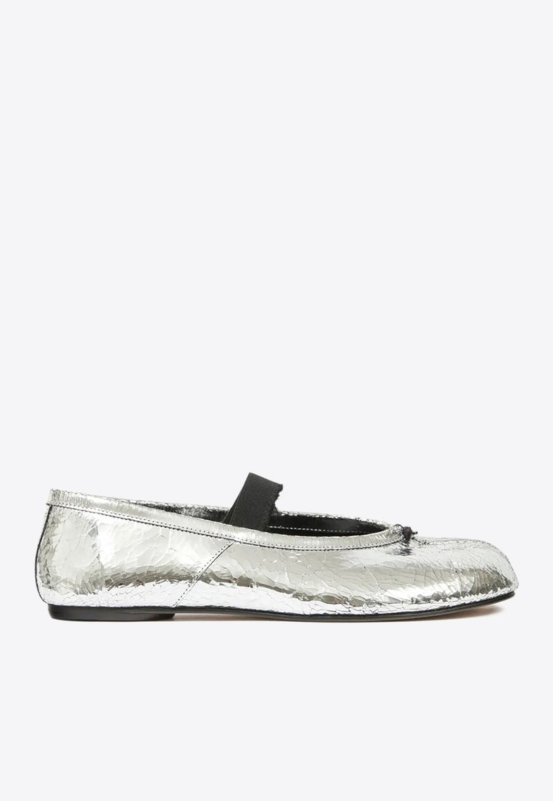 Maison Margiela Tabi Metallic Leather Ballet Flats Silver S39WZ0113P7456_H7730
