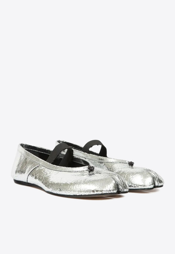 Maison Margiela Tabi Metallic Leather Ballet Flats Silver S39WZ0113P7456_H7730