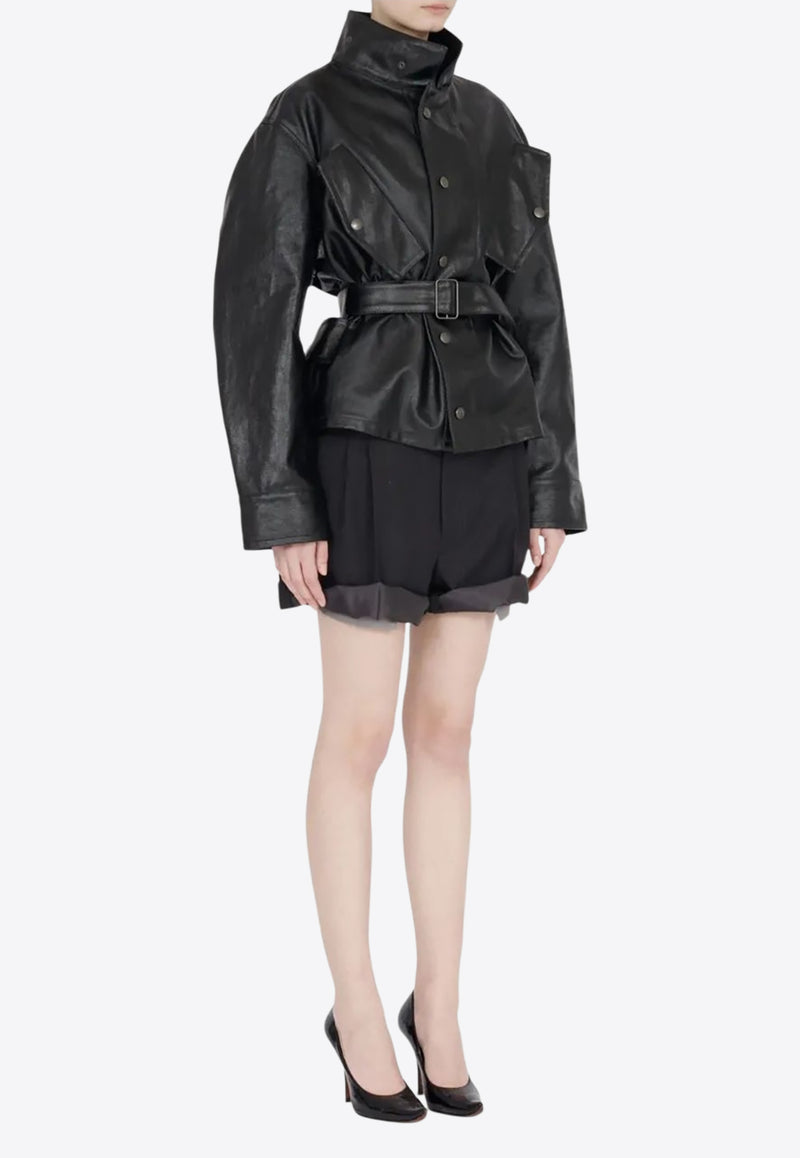 Maison Margiela Laminated Belted Jacket Black S51AM0504M35599_900