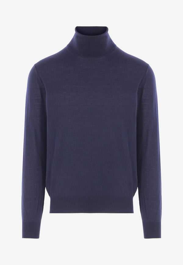 Saint Laurent Wool and Cashmere Turtleneck Sweater Navy 844617YAPK2_4100