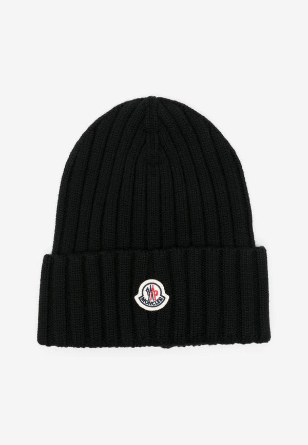 Moncler Logo Patch Wool Beanie Black K20933B00036A9327_999