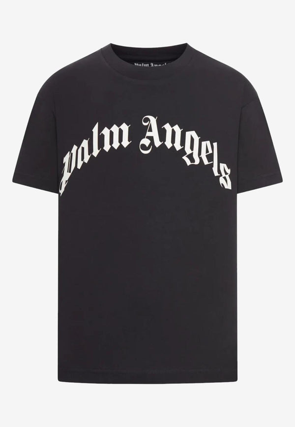 Palm Angels Curved Logo Print T-shirt Black PMAA109F25JER003_1003