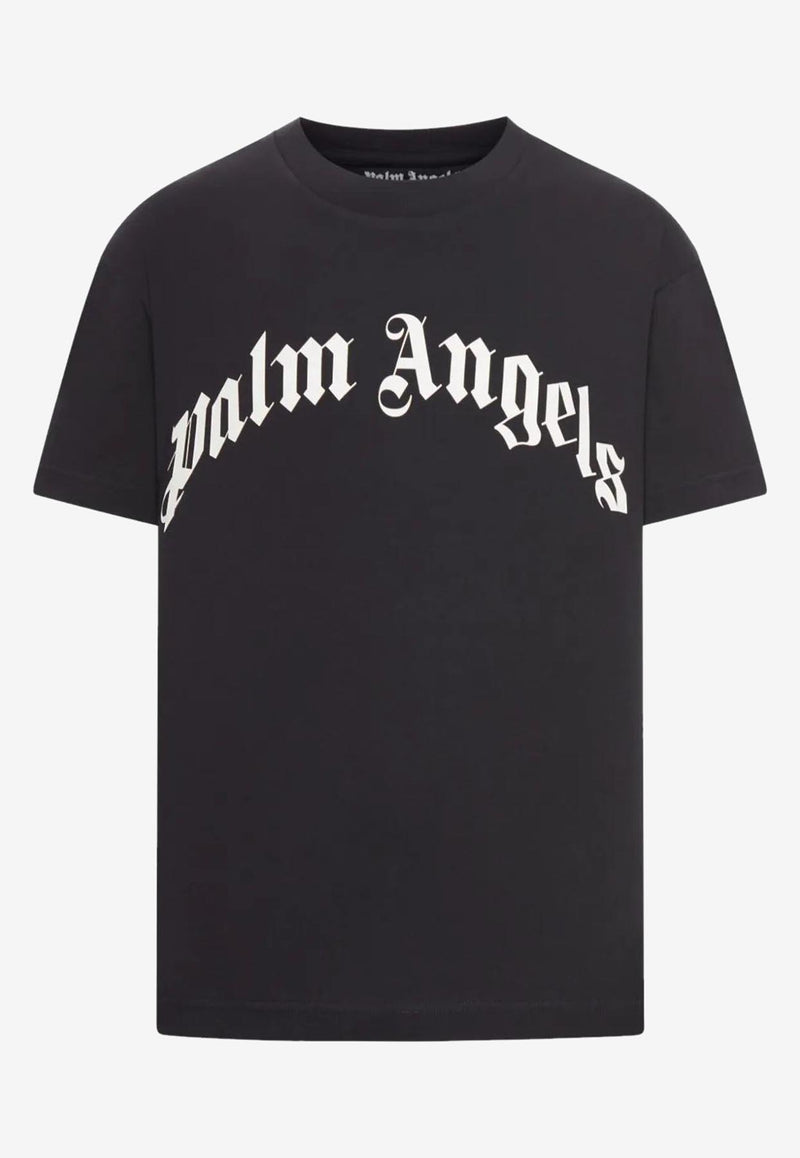 Palm Angels Curved Logo Print T-shirt Black PMAA109F25JER003_1003