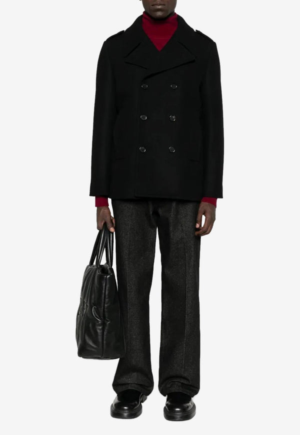 Saint Laurent Double-Breasted Wool Coat Black 760649Y060W_1000