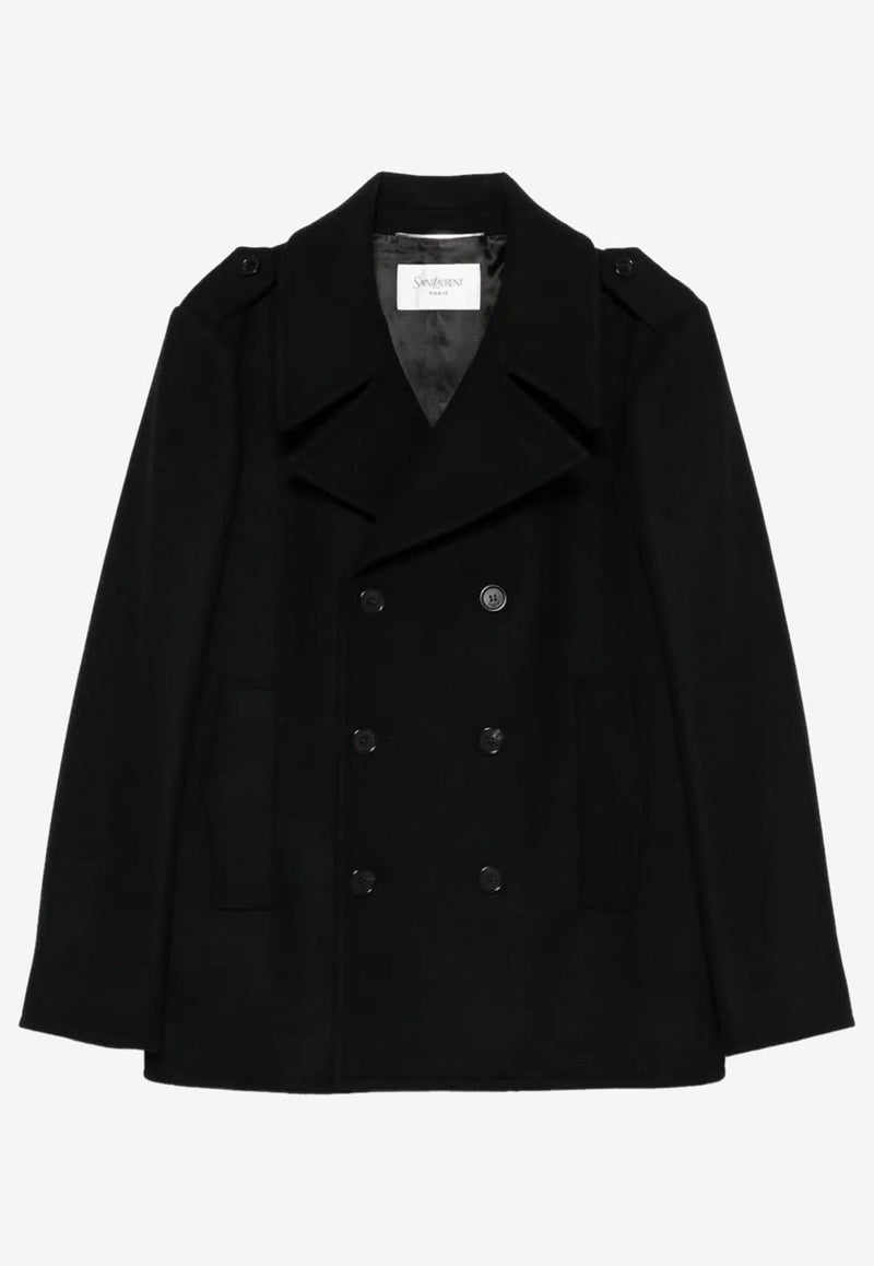 Saint Laurent Double-Breasted Wool Coat Black 760649Y060W_1000