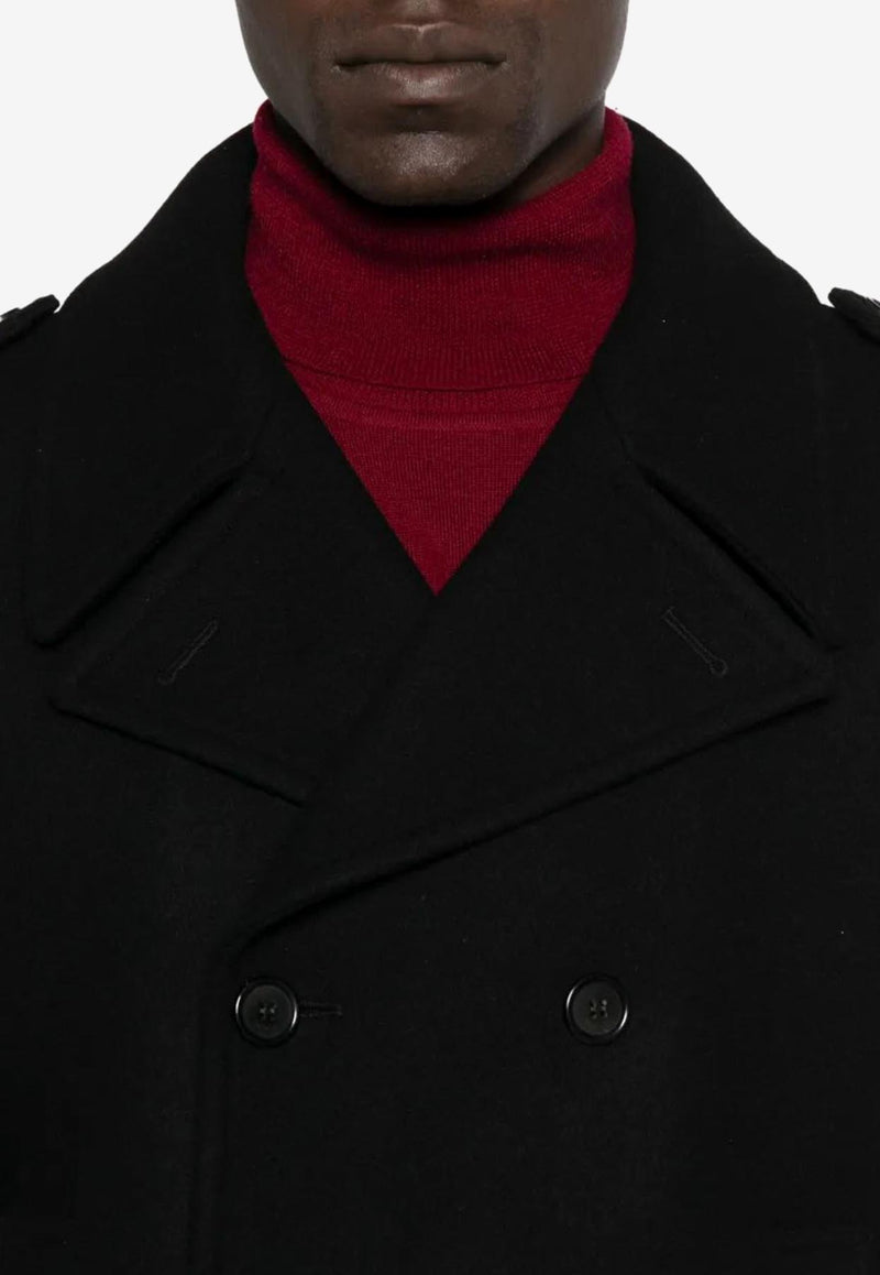 Saint Laurent Double-Breasted Wool Coat Black 760649Y060W_1000
