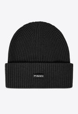 PINKO Logo Label Ribbed Beanie Black 105993A2Z4_Z99