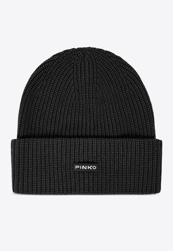 PINKO Logo Label Ribbed Beanie Black 105993A2Z4_Z99