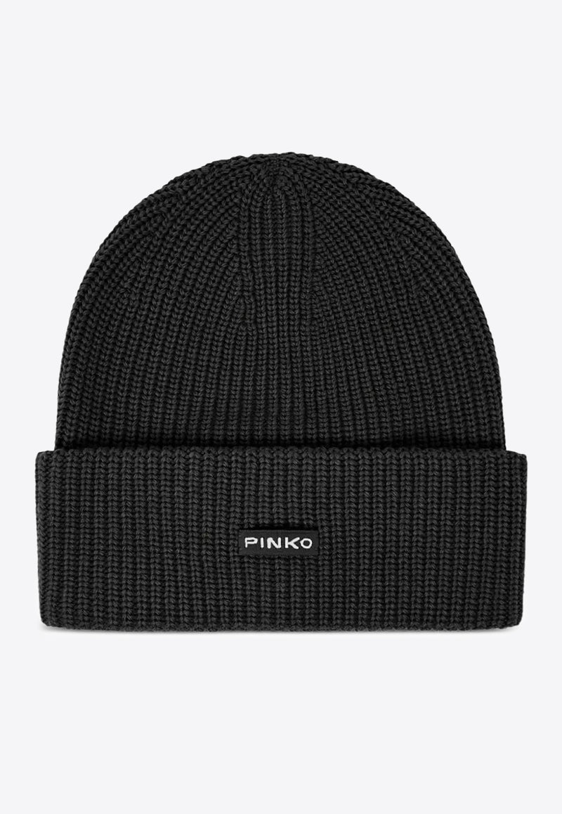PINKO Logo Label Ribbed Beanie Black 105993A2Z4_Z99
