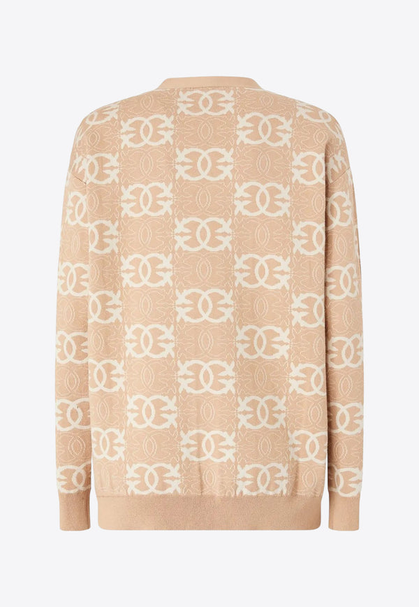 PINKO Love Birds Intarsia Knit Cardigan Beige 106042A2YD_C4Z