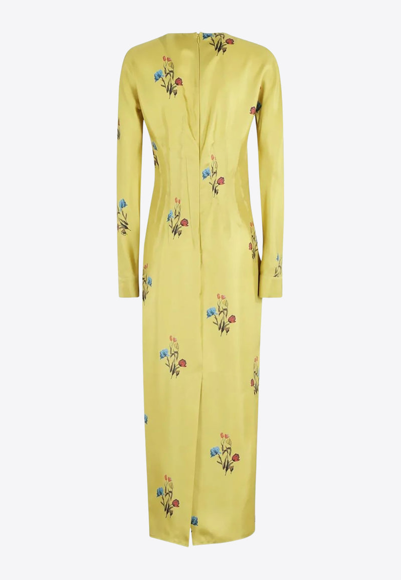 Marni Floral Print Midi Dress Yellow ABMA1444A0UTSG37_TUV42