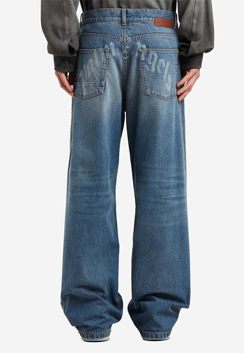 Palm Angels Curved Logo Wide-Leg Faded Jeans Blue PMYA049S25DEN002_4040