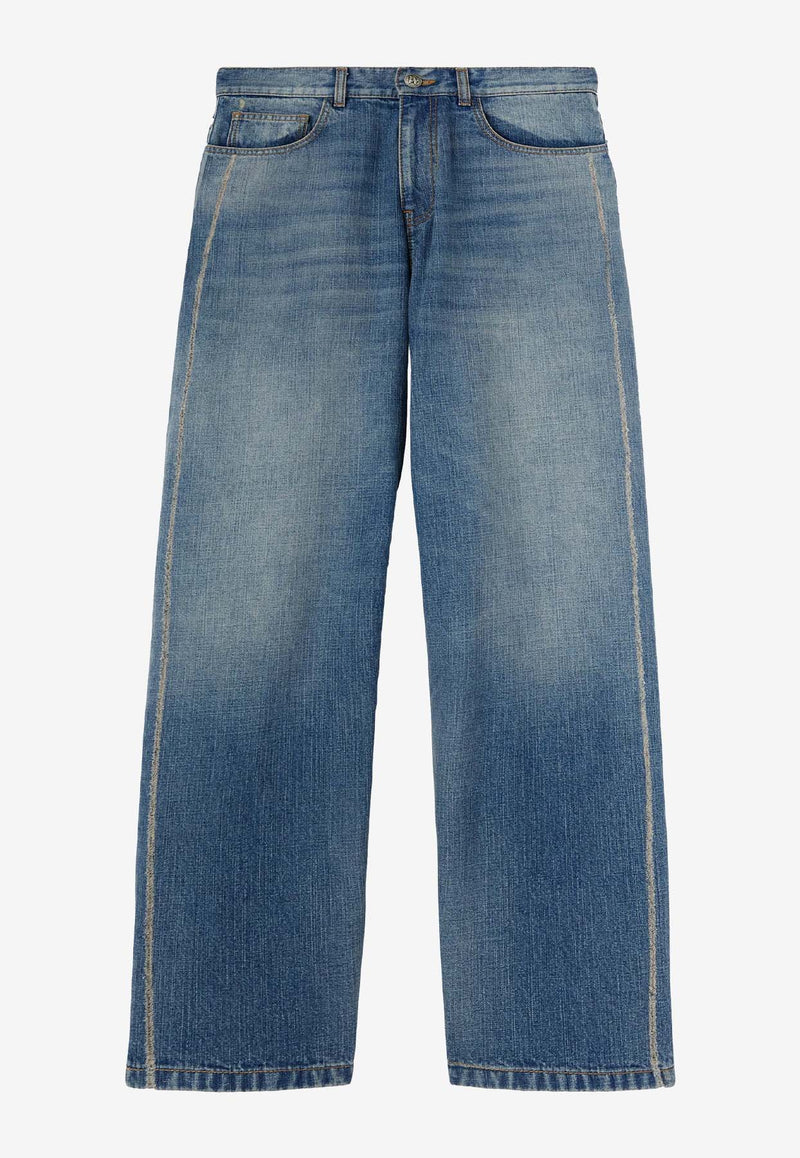 Palm Angels Curved Logo Wide-Leg Faded Jeans Blue PMYA049S25DEN002_4040